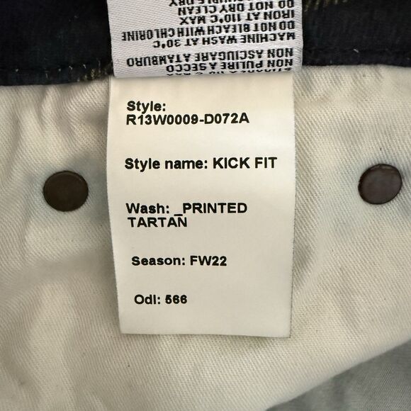 R13 Kick Fit Jeans Womens 27 Printed Tartan Plaid F22 Designer Grunge Punk Denim - Picture 13 of 16